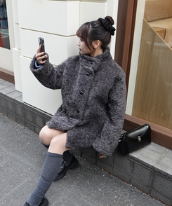 ボアハイネックハーフコート CHARCOAL