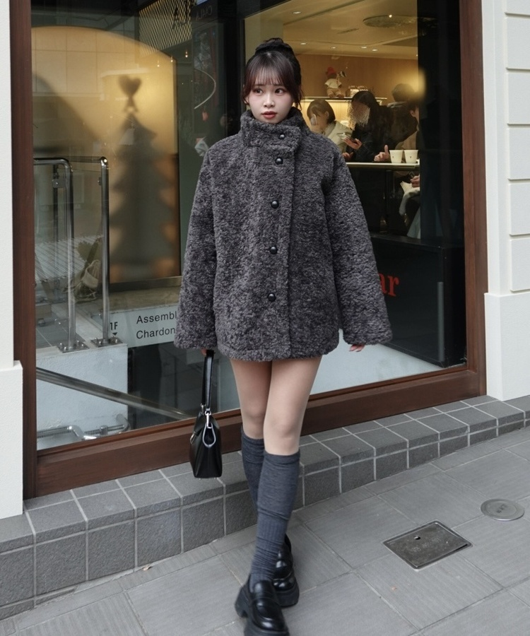 ボアハイネックハーフコート CHARCOAL