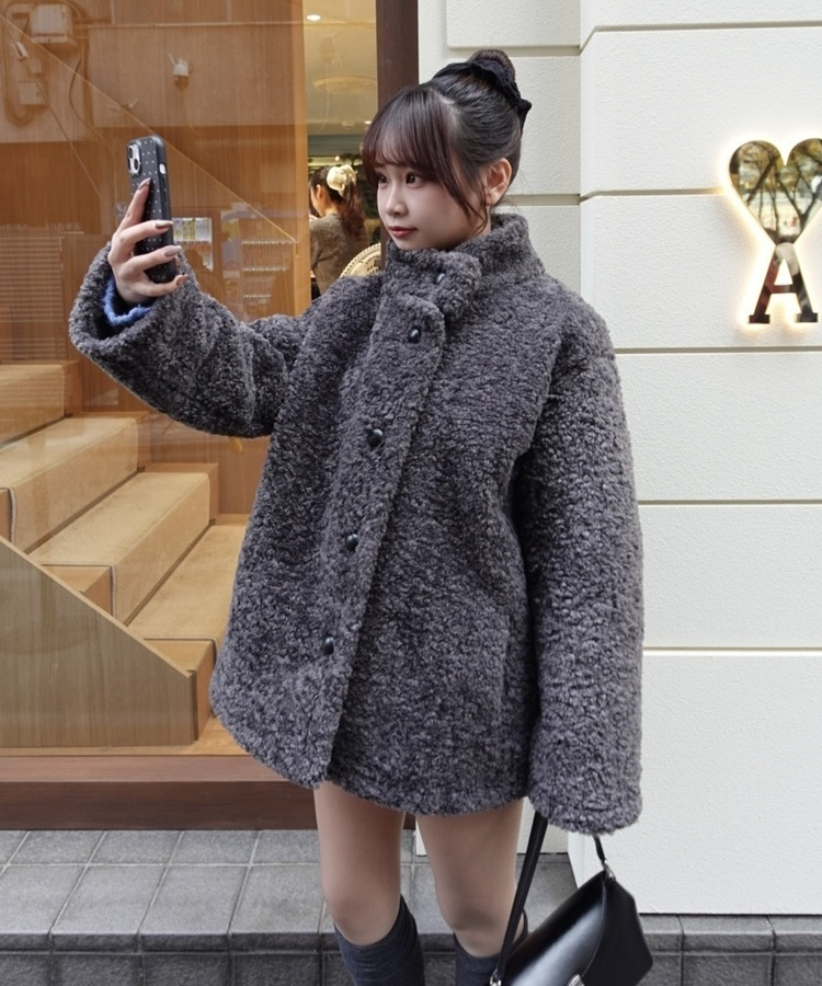 ボアハイネックハーフコート CHARCOAL