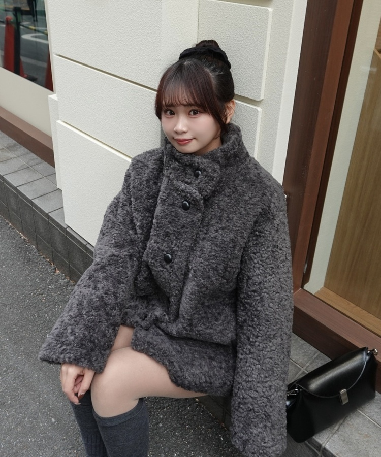 ボアハイネックハーフコート CHARCOAL