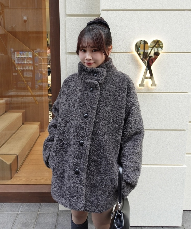 ボアハイネックハーフコート CHARCOAL