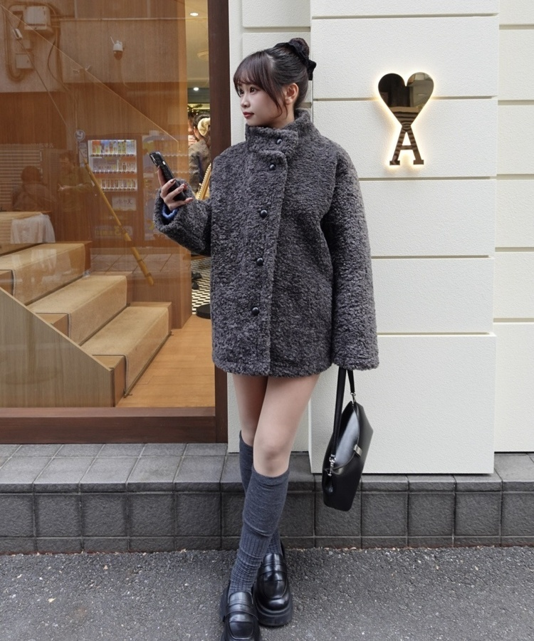 ボアハイネックハーフコート CHARCOAL