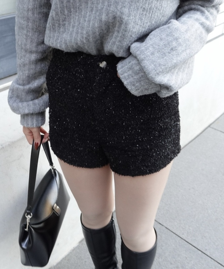 하이웨스트 기모 트위드 숏 팬츠