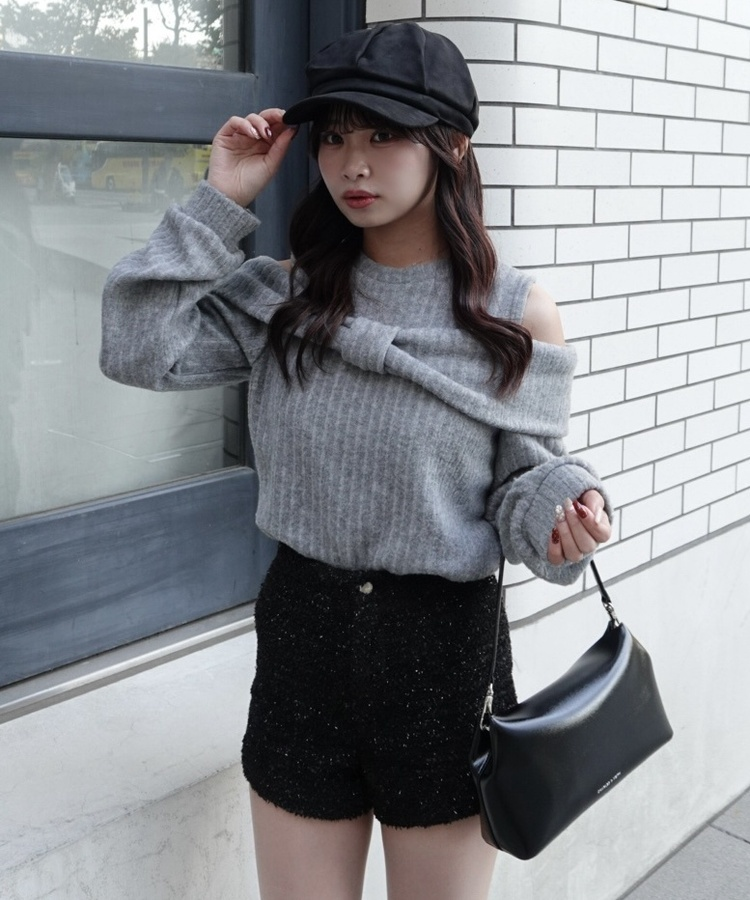 하이웨스트 기모 트위드 숏 팬츠