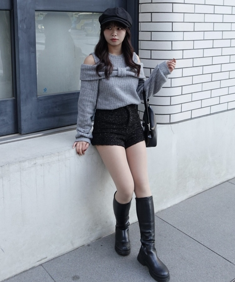 하이웨스트 기모 트위드 숏 팬츠