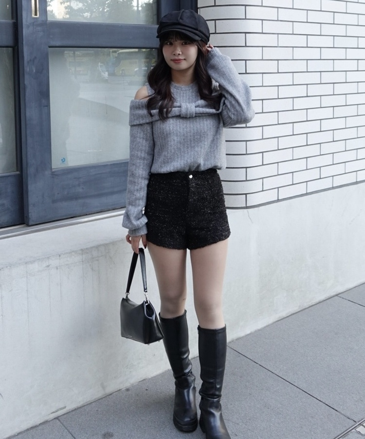 하이웨스트 기모 트위드 숏 팬츠