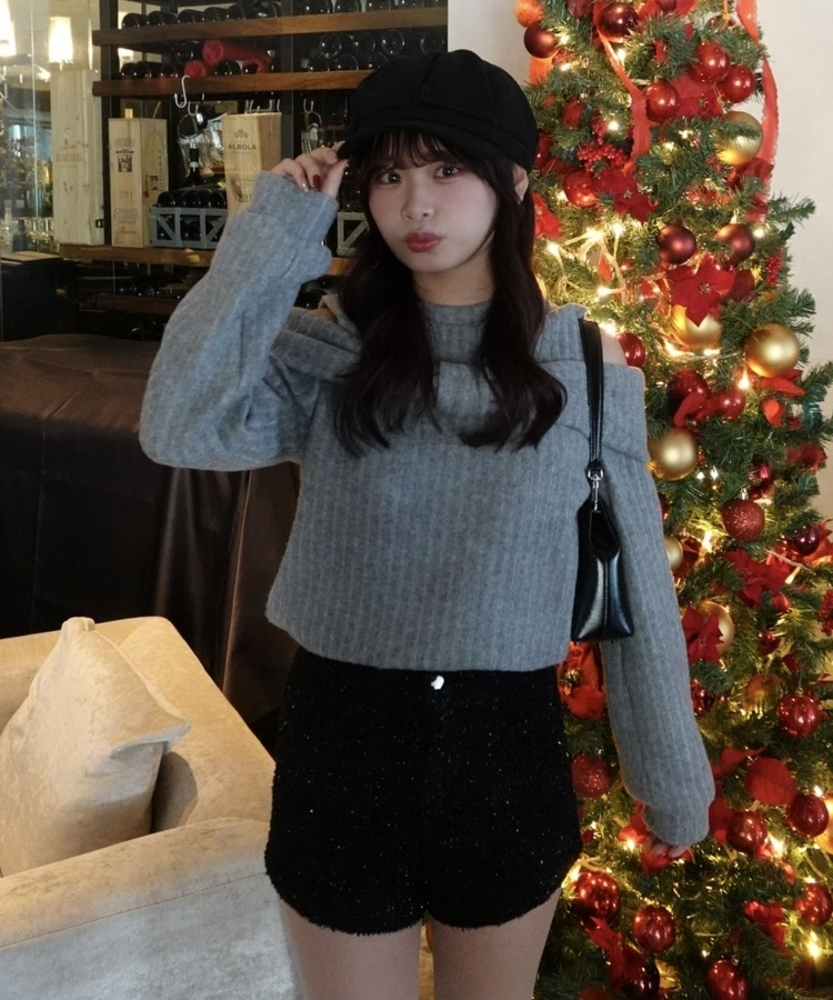 하이웨스트 기모 트위드 숏 팬츠