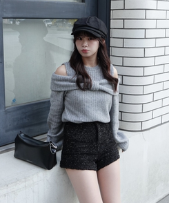 브러쉬 투웨이 리본티 기모 멜란지 그레이