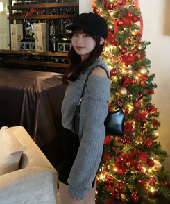 브러쉬 투웨이 리본티 기모 멜란지 그레이