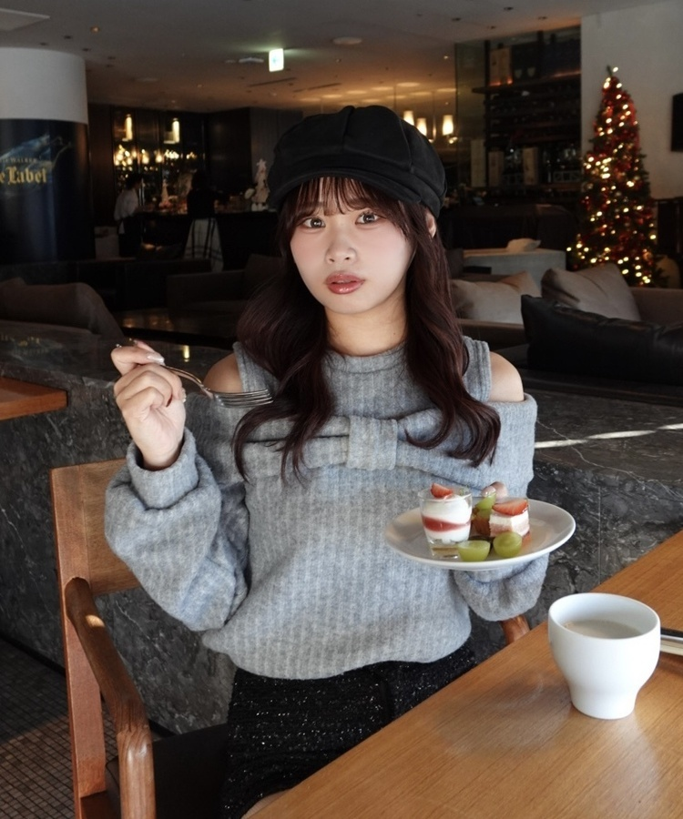 브러쉬 투웨이 리본티 기모 멜란지 그레이