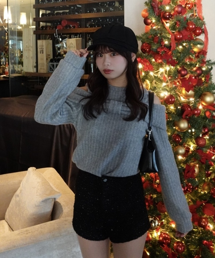 브러쉬 투웨이 리본티 기모 멜란지 그레이