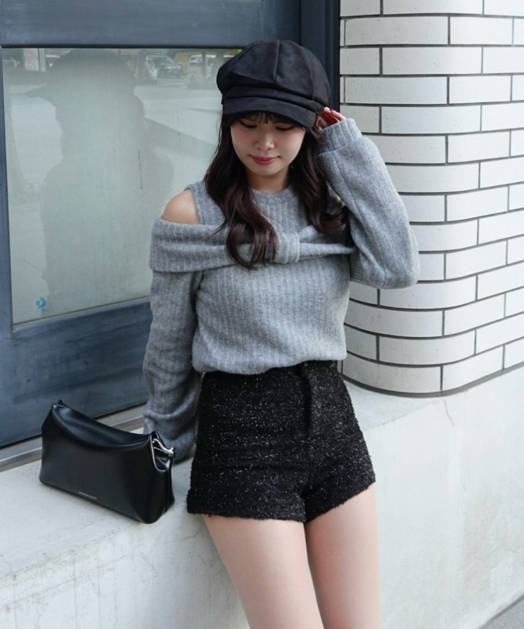 브러쉬 투웨이 리본티 기모 멜란지 그레이