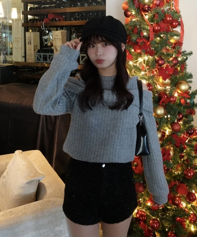 브러쉬 투웨이 리본티 기모 멜란지 그레이