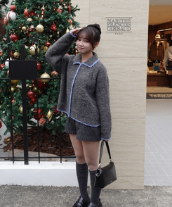 カラーネックボアカーディガン GREY