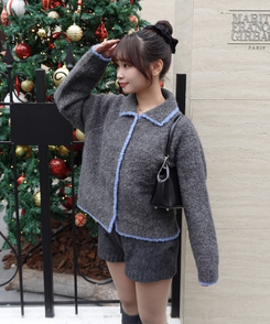 カラーネックボアカーディガン GREY
