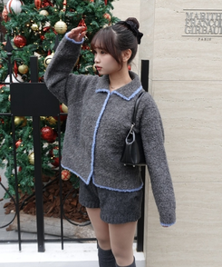カラーネックボアカーディガン GREY