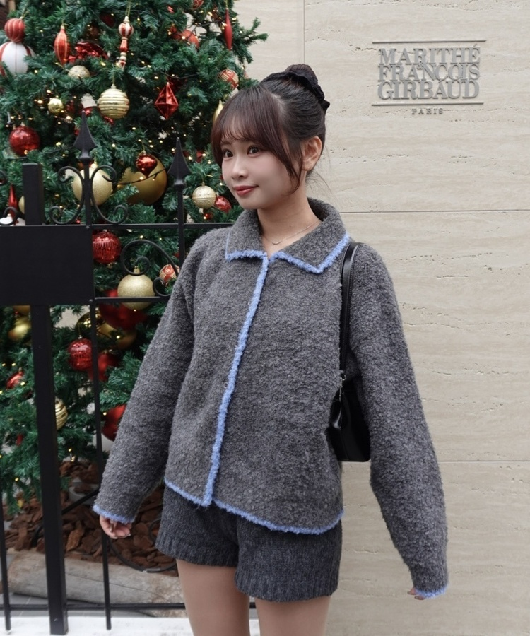 カラーネックボアカーディガン GREY