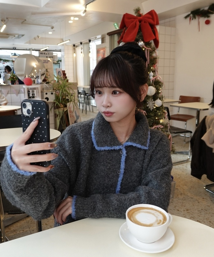 カラーネックボアカーディガン GREY