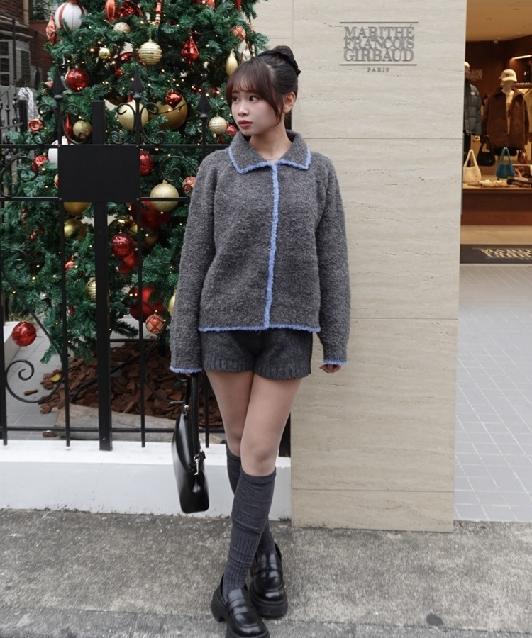 カラーネックボアカーディガン GREY