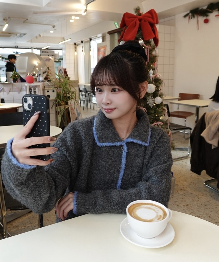 カラーネックボアカーディガン GREY