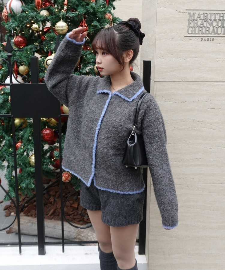 カラーネックボアカーディガン GREY