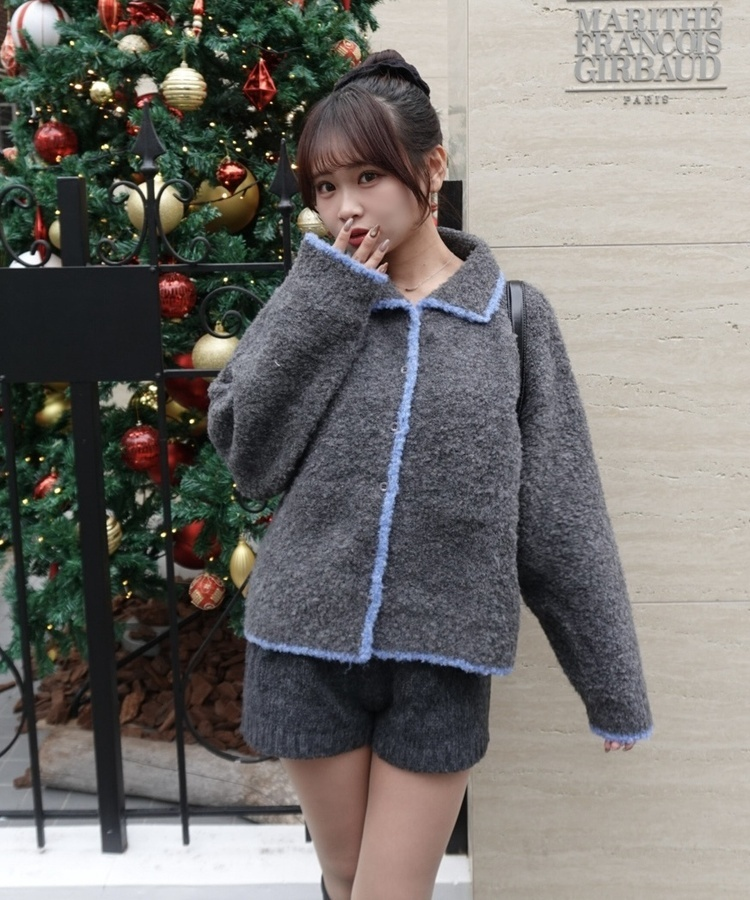 カラーネックボアカーディガン GREY