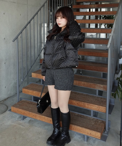 ハイネックドットショートダウン BLACK