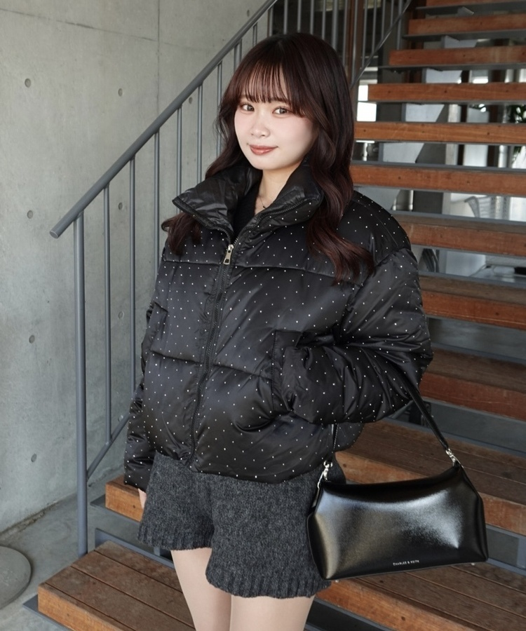 ハイネックドットショートダウン BLACK