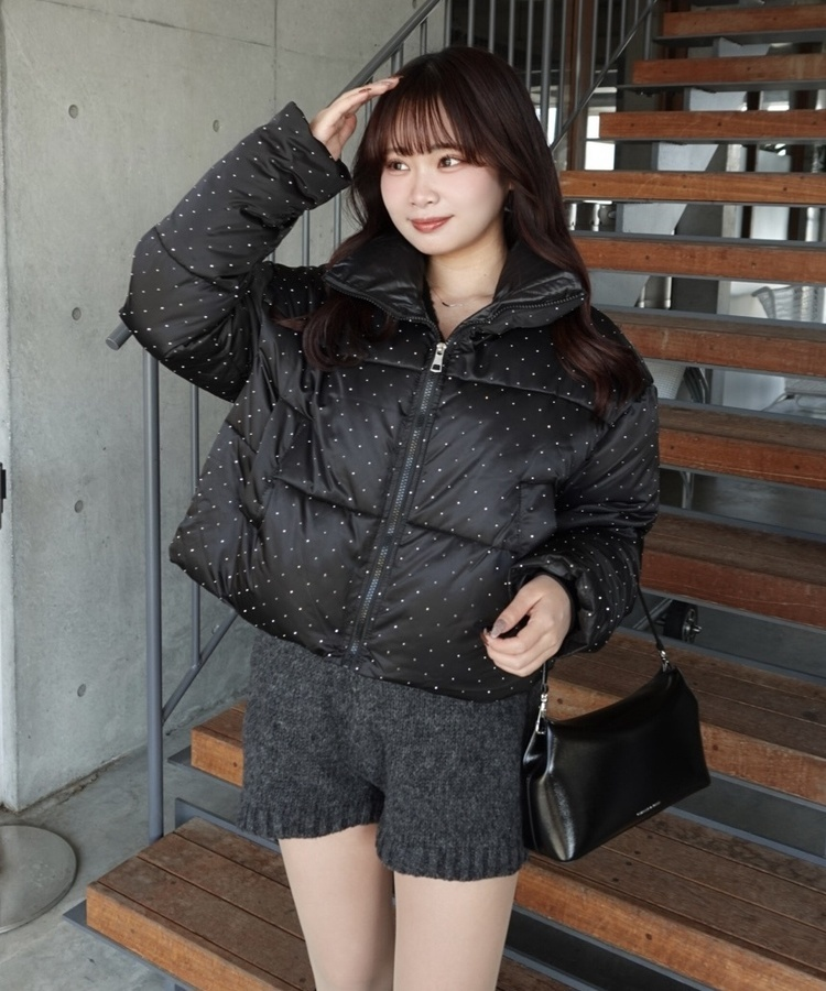 ハイネックドットショートダウン BLACK