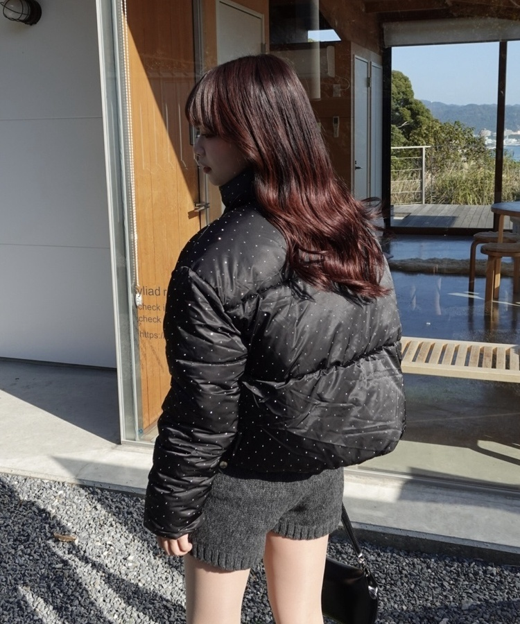 ハイネックドットショートダウン BLACK