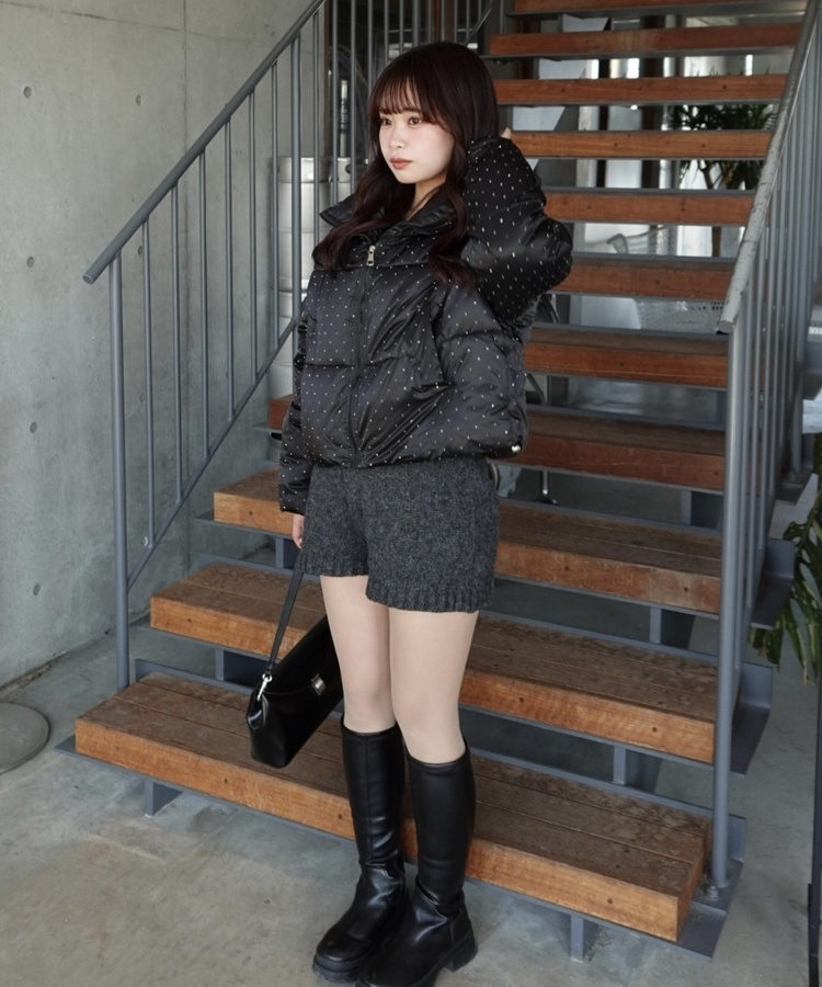 ハイネックドットショートダウン BLACK