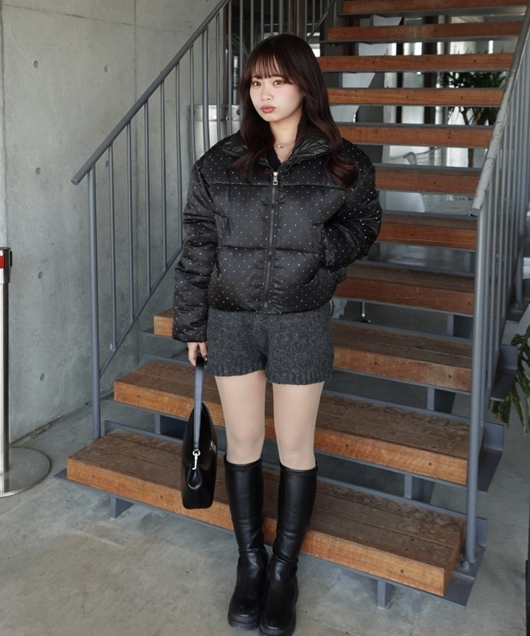 ハイネックドットショートダウン BLACK