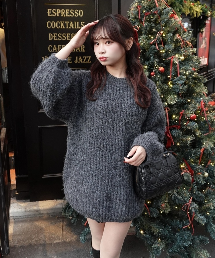 보카시 박시핏 니트 원피스 차콜