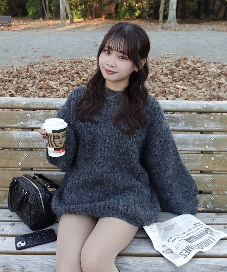 보카시 박시핏 니트 원피스 차콜