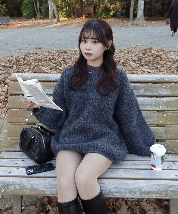 보카시 박시핏 니트 원피스 차콜