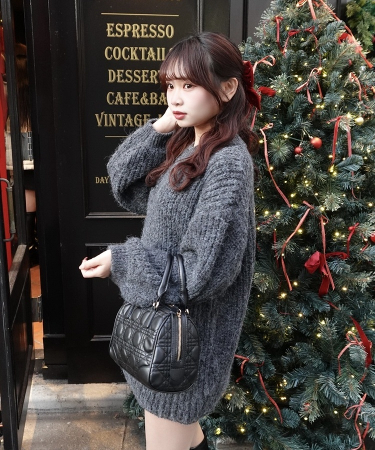 보카시 박시핏 니트 원피스 차콜