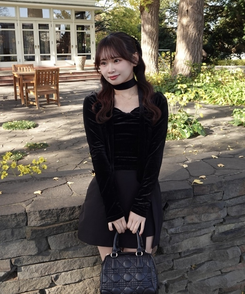 【タイ付き】ベルベットリボンブラウス BLACK