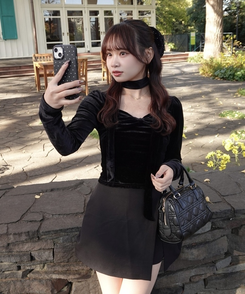 【タイ付き】ベルベットリボンブラウス BLACK