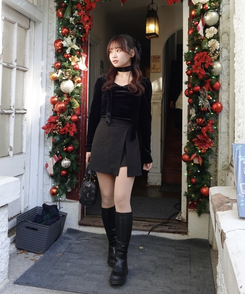 【タイ付き】ベルベットリボンブラウス BLACK