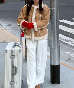 파스텔 리본 울장갑 레드