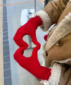 파스텔 리본 울장갑 레드