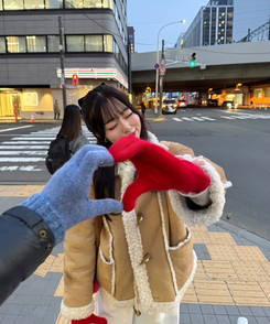 파스텔 리본 울장갑 레드