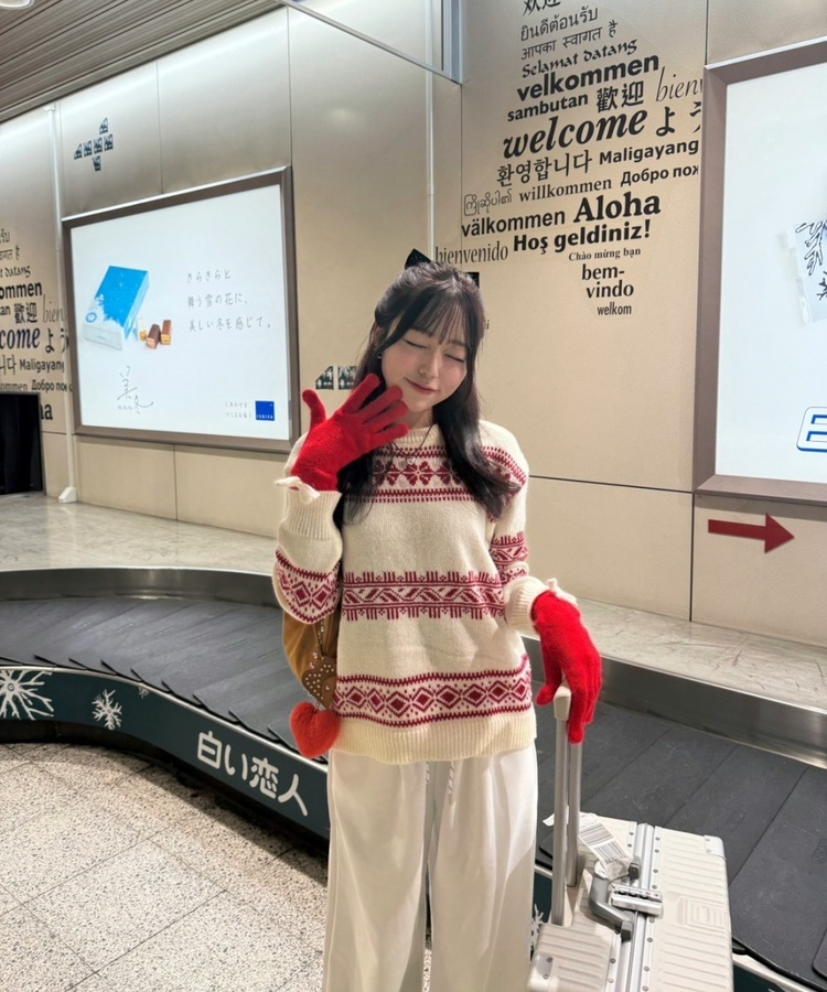 파스텔 리본 울장갑 레드