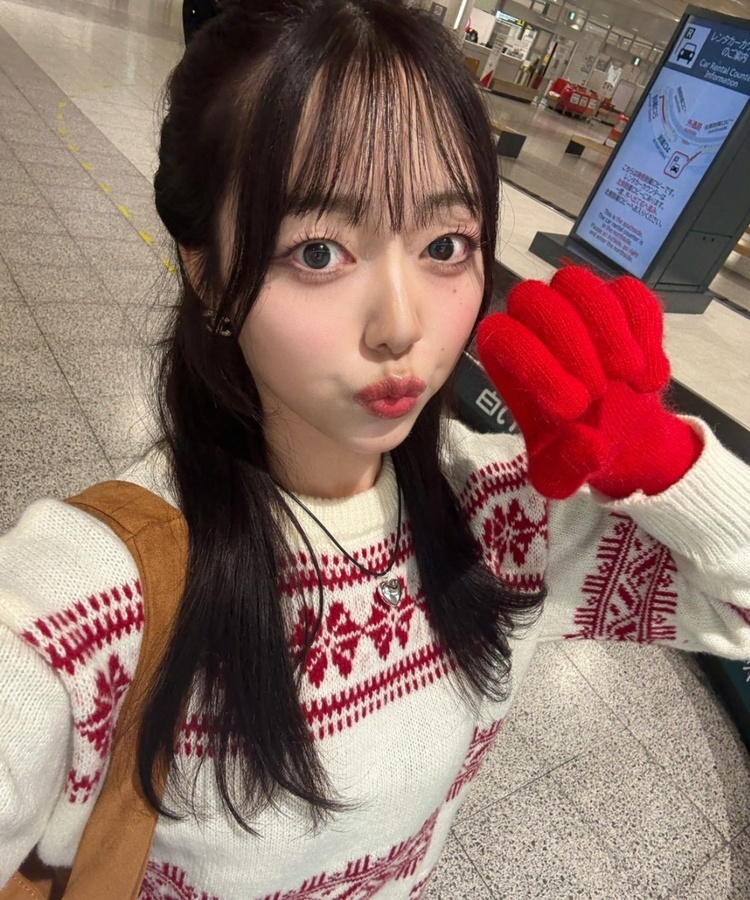 파스텔 리본 울장갑 레드