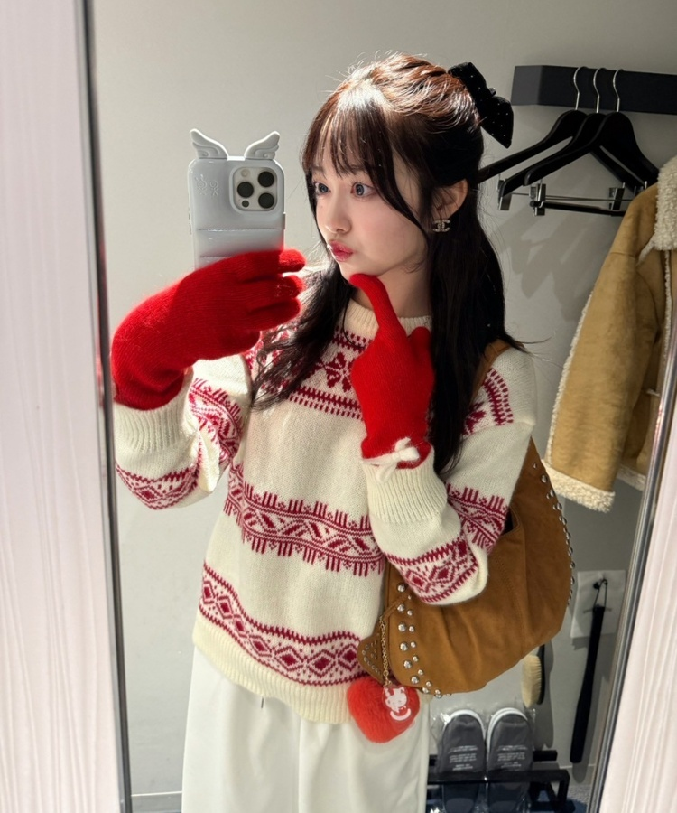 파스텔 리본 울장갑 레드