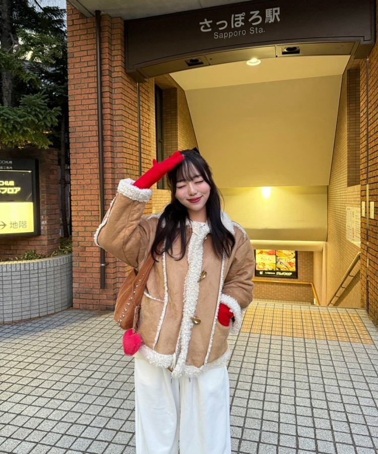 파스텔 리본 울장갑 레드