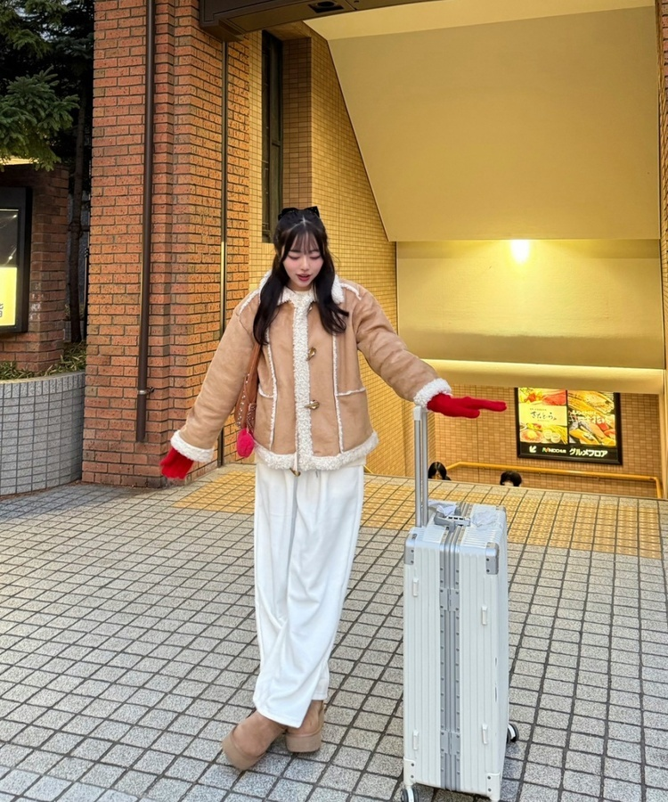 파스텔 리본 울장갑 레드