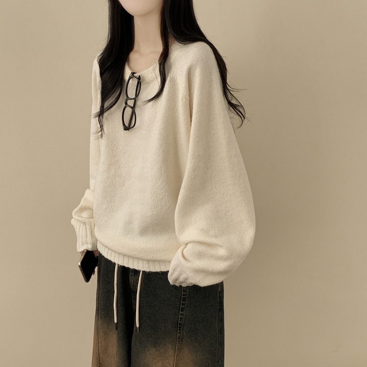 부드러운 폭닥함 여리여리 아방핏 라운드넥 래글런 오버핏 나그랑 오버핏 긴팔니트 빅사이즈 화이트