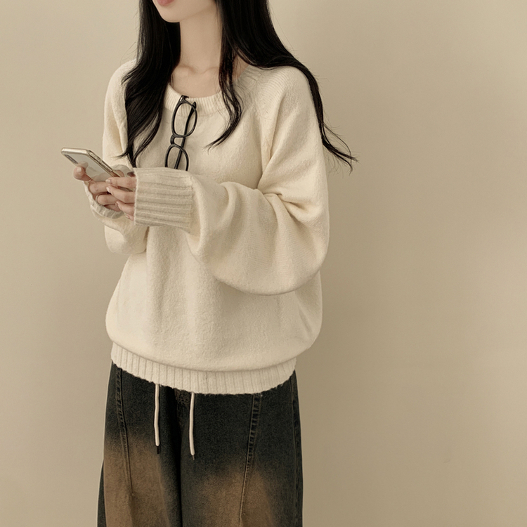 부드러운 폭닥함 여리여리 아방핏 라운드넥 래글런 오버핏 나그랑 오버핏 긴팔니트 빅사이즈 화이트