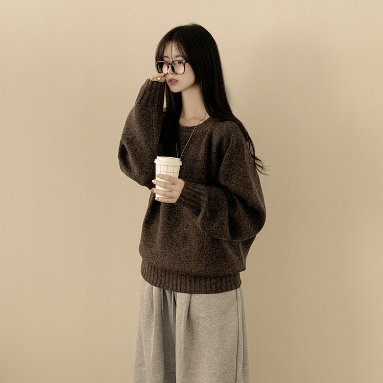 부드러운 폭닥함 여리여리 아방핏 라운드넥 래글런 오버핏 나그랑 오버핏 긴팔니트 빅사이즈 딥브라운
